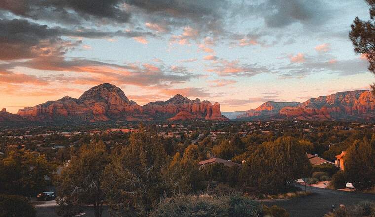Red-rock buttes at sunset over Sedona and the Verde Valley